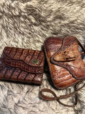 Vintage Brown ALLIGATOR Leather Clutch and Wristlet(2) Set (1 missing strap)